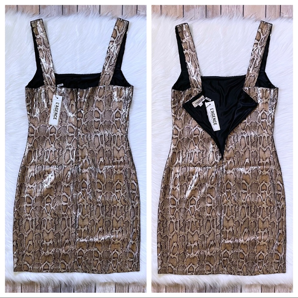 L’AGENCE Auden Snake Print Sequin Metallic Mini Dress - Picture 6 of 9